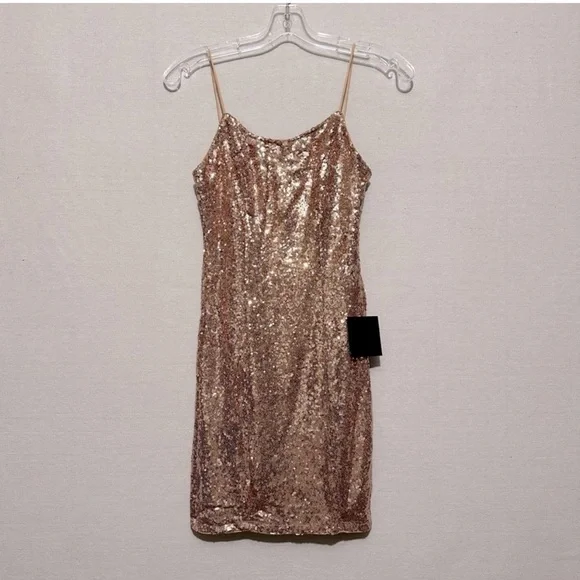 Lulus Bring It Rose Gold Sequin Bodycon Mini Dress Sz Small